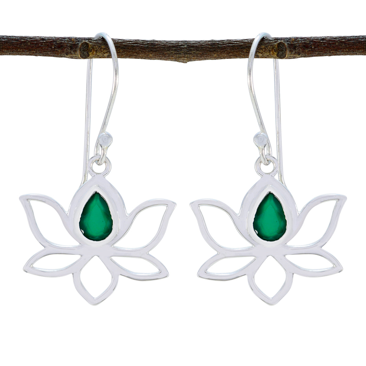 Patricia Solitaire Dangle Earrings Online - Green Lotus Indian Emerald Green Dangle