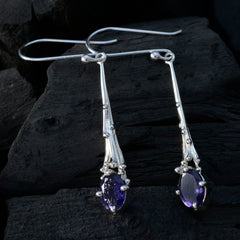 Ellie Solitaire Dangle Earrings with Purple Gemstone