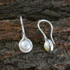 Laura Solitaire Dangle Earrings in Silver with Pearls