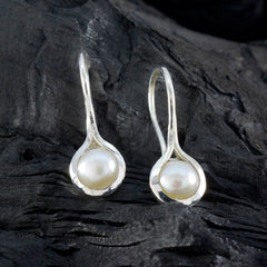 Laura Solitaire Dangle Earrings in Silver with Pearls