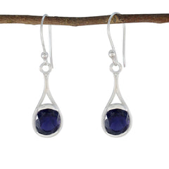 Camilla Solitaire Dangle Earrings with Elegant Design Iolite Blue Dangle