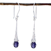 Ellie Solitaire Dangle Earrings with Purple Gemstone Iolite Blue Dangle