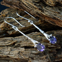 Ellie Solitaire Dangle Earrings with Purple Gemstone
