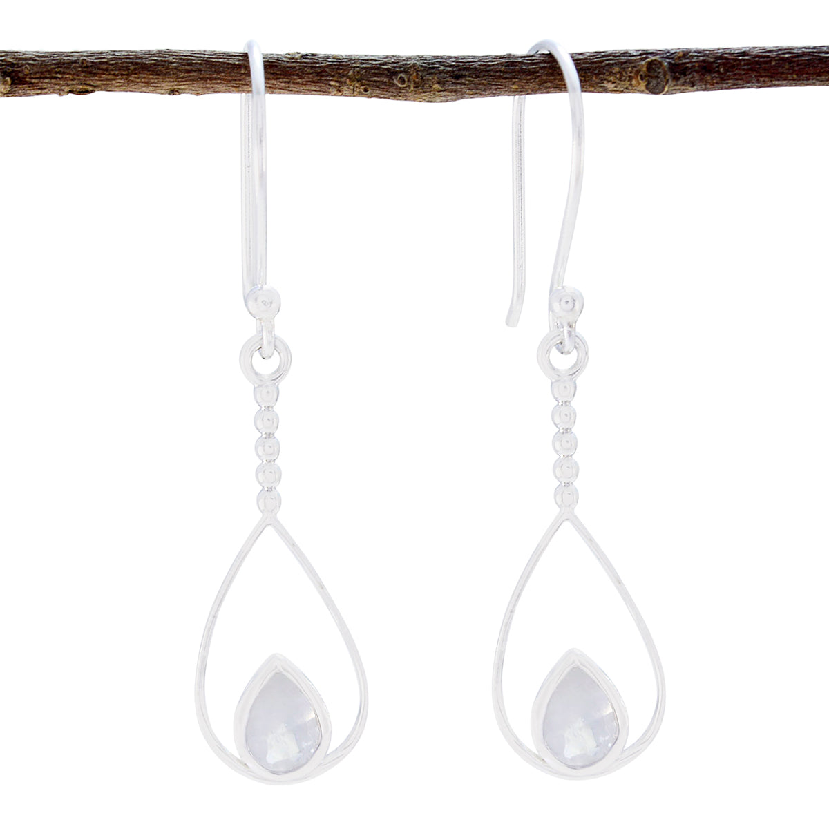 Victoria Solitaire Dangle Earrings for Everyday Glam Rainbow Moonstone White Dangle