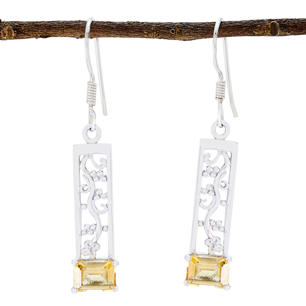 Yan Solitaire Earrings for Women - Elegant Silver Design Citrine Yellow Dangle