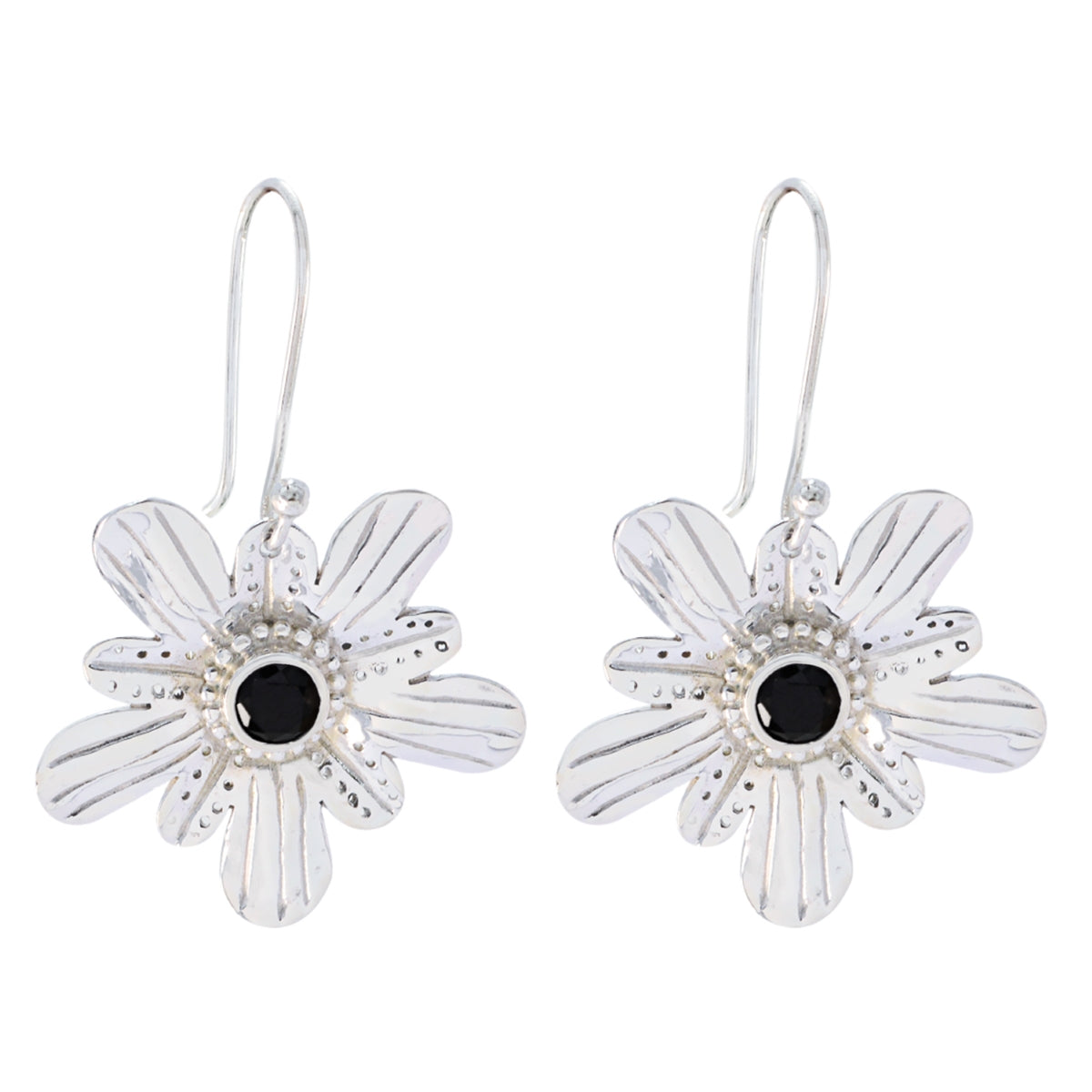 Lily Solitaire Flower Earrings for Every Occasion Black Onyx Black Dangle