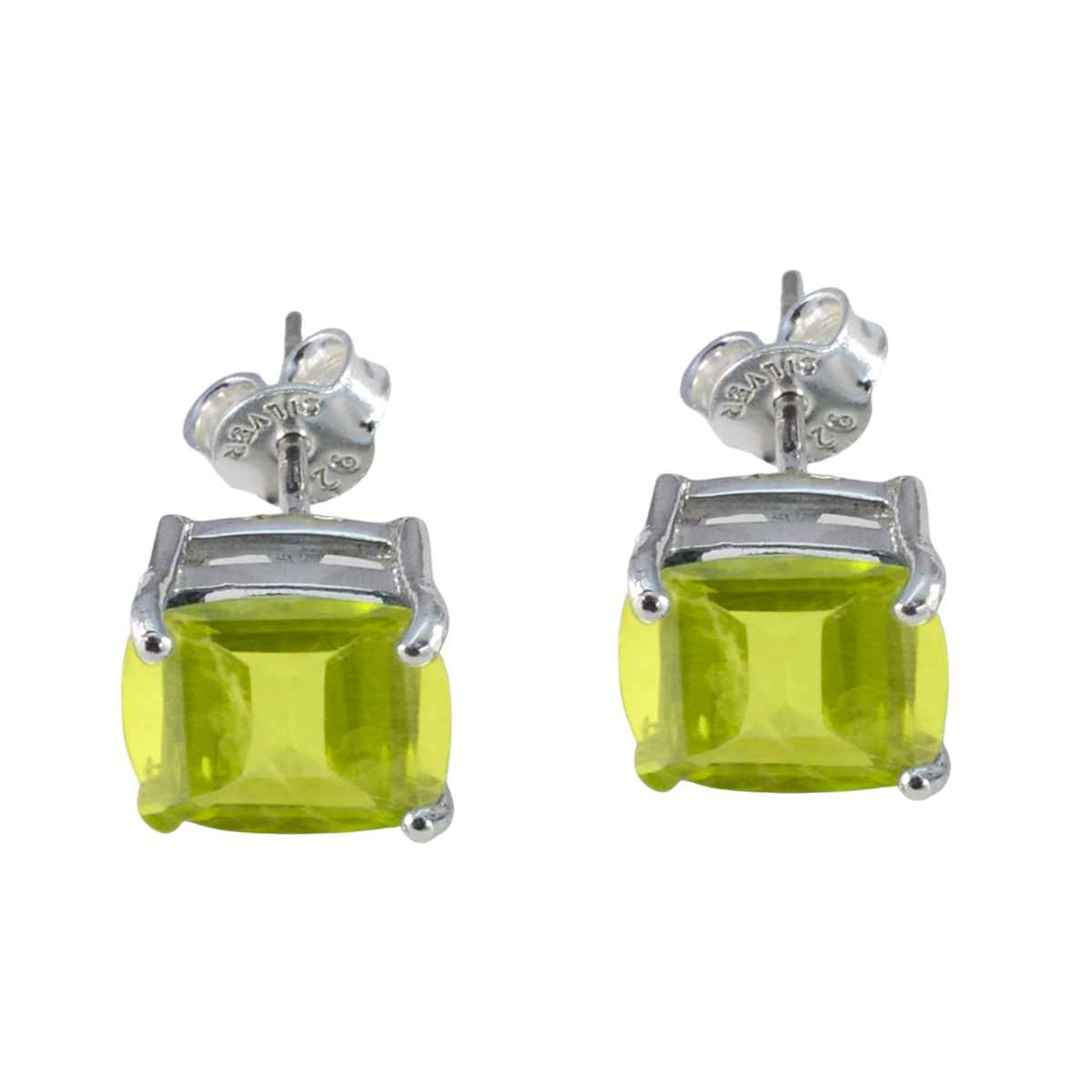 Amanda Solitaire Stud Earrings with Colorful Gemstones Peridot Green Stud