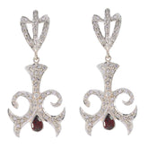 Zara Statement Earrings for Women - Chic Silver Design Garnet Red Stud