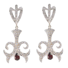 Zara Statement Earrings for Women - Chic Silver Design Garnet Red Stud