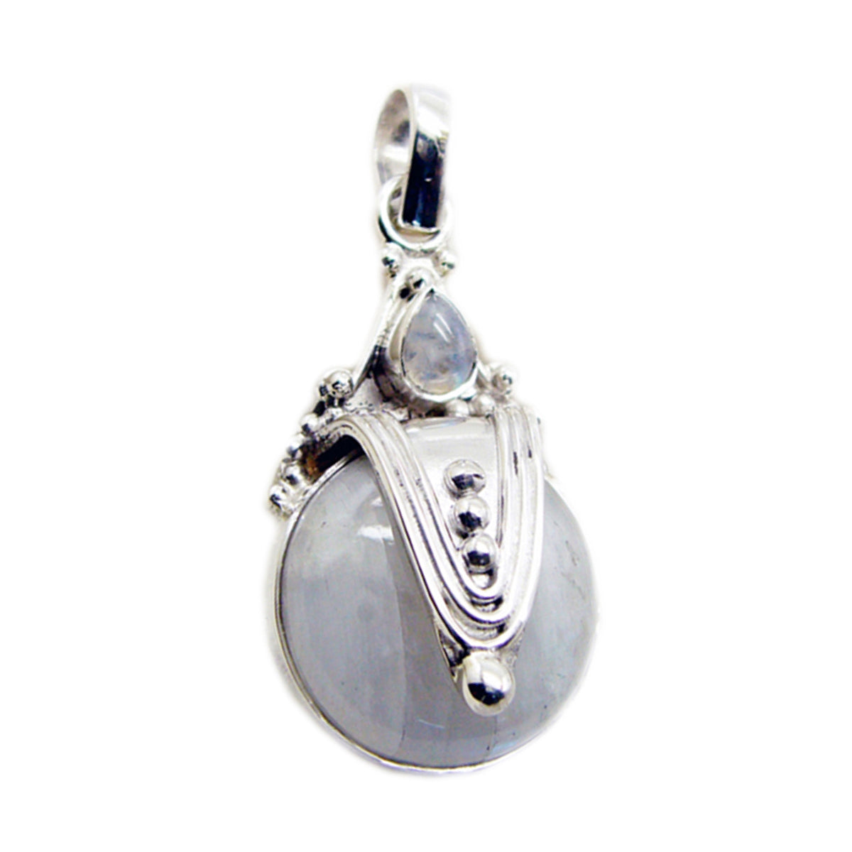 Ángeles Statement Gemstone Pendant for Women - Unique Design Rainbow Moonstone White White