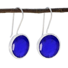Stella Blue Solitaire Earrings - Elegant Statement Jewelry Indian Blue Sapphire Blue Dangle