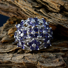 Ivana blue floral gemstone ring sterling silver cluster floral design with multiple blue stones