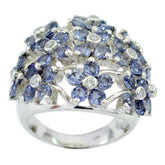 Ivana blue floral gemstone ring in sterling silver with clustered sapphire flower accents for elegant wear