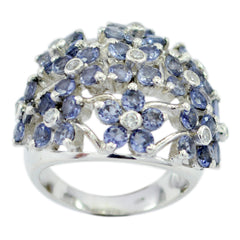 Ivana blue floral gemstone ring in sterling silver with clustered sapphire flower accents for elegant wear