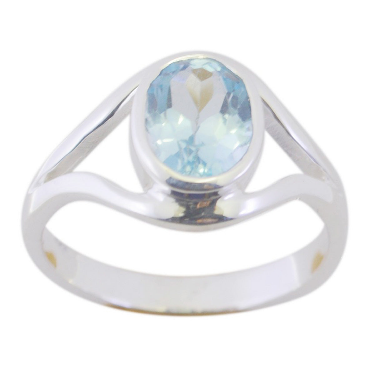 Nari silver ring with oval blue gemstone bezel set on a split band blue solitaire ring for women