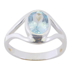 Nari silver ring with oval blue gemstone bezel set on a split band blue solitaire ring for women