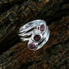 Angel silver modern multicolor gemstone trilogy ring with three bezel set pink and garnet stones
