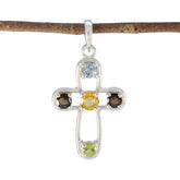 Eliza Dainty Gemstone Jewelry Cross Pendant Silver Multi Stone multicolor Multicolor