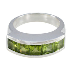 Rebeca green gemstone contemporary ring sterling silver band with four square channel set peridot stones