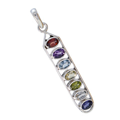 Aurora Multicolor Gemstone Pendant in Sterling Silver
