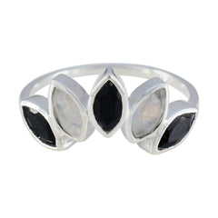Hua sterling silver ring with marquise black and moonstone gems multicolor statement crown ring for women
