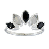 Hua multicolor statement crown ring sterling silver with marquise black and moonstone gems