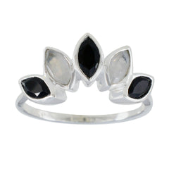 Hua multicolor statement crown ring sterling silver with marquise black and moonstone gems