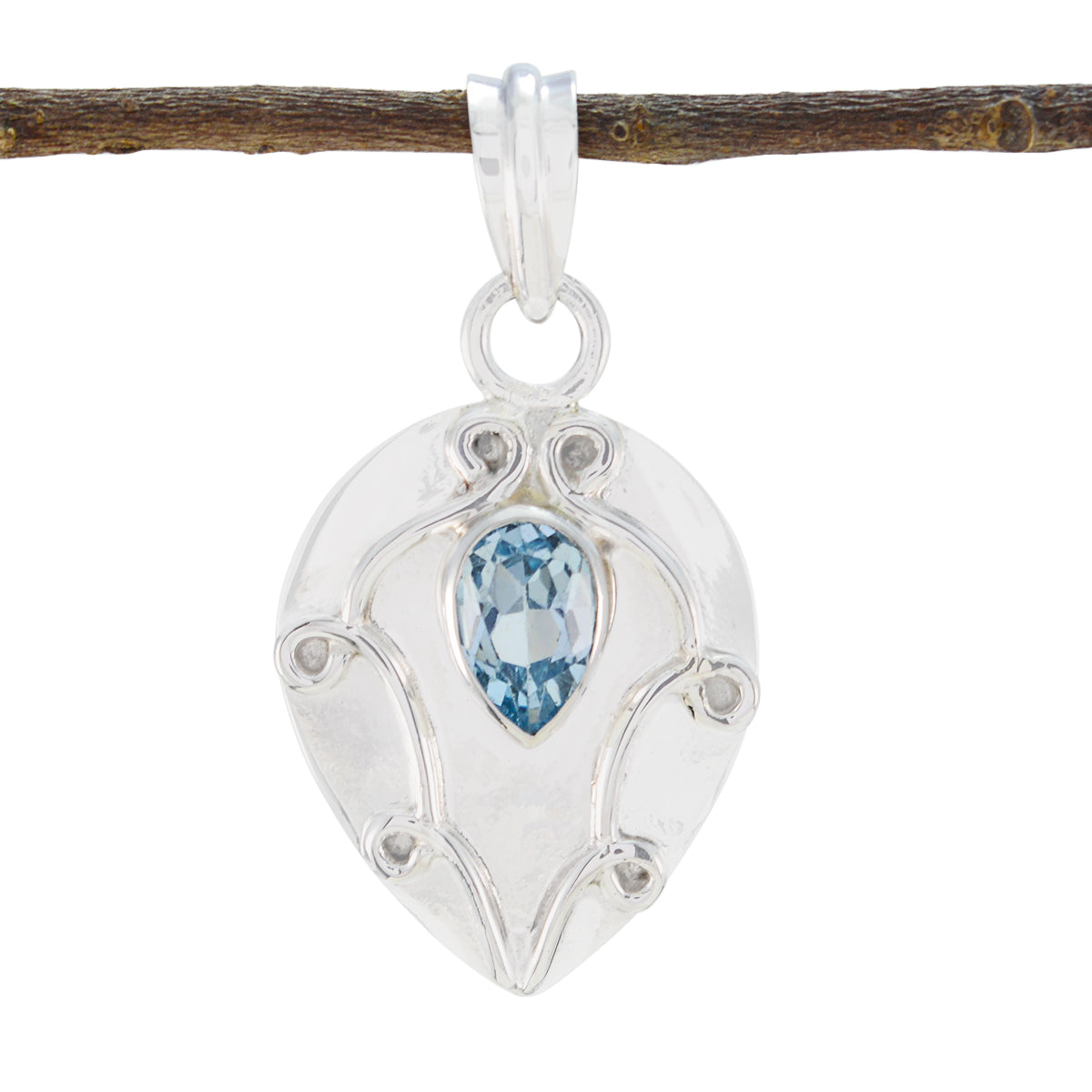 Elena Stylish Gemstone Necklace Pendant in Silver Blue Topaz Blue Blue