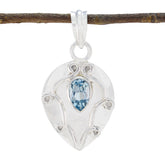 Elena Stylish Gemstone Necklace Pendant in Silver Blue Topaz Blue Blue
