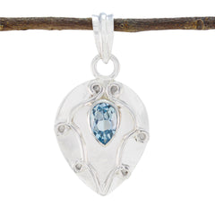 Elena Stylish Gemstone Necklace Pendant in Silver Blue Topaz Blue Blue