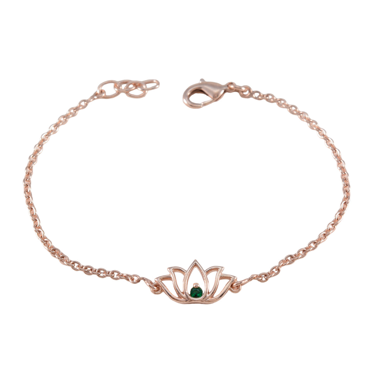Teresa Bracelet India - Elegant Lotus Design Jewelry Emerald CZ Green