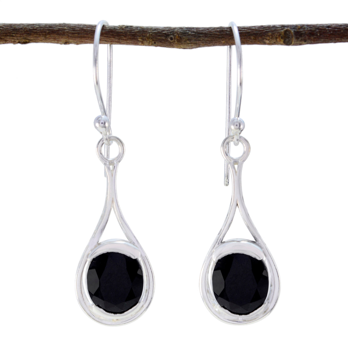Nella Thin Black Gemstone Earrings for Every Occasion Black Onyx Black Dangle