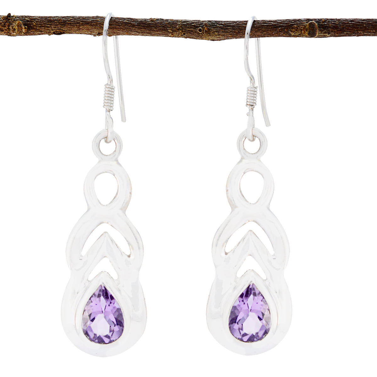 Eva Thin Gemstone Earrings for Everyday Glam Amethyst Purple Dangle