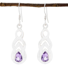 Eva Thin Gemstone Earrings for Everyday Glam Amethyst Purple Dangle