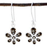 Min-seo Thin Multiple Earrings with Flower Design Smoky Quartz Brown Dangle