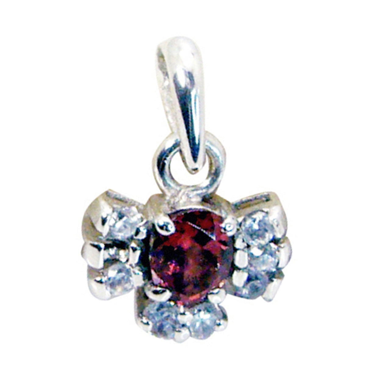 Ava Tiny Contemporary Pendant with Gemstone Accents Garnet Red Red