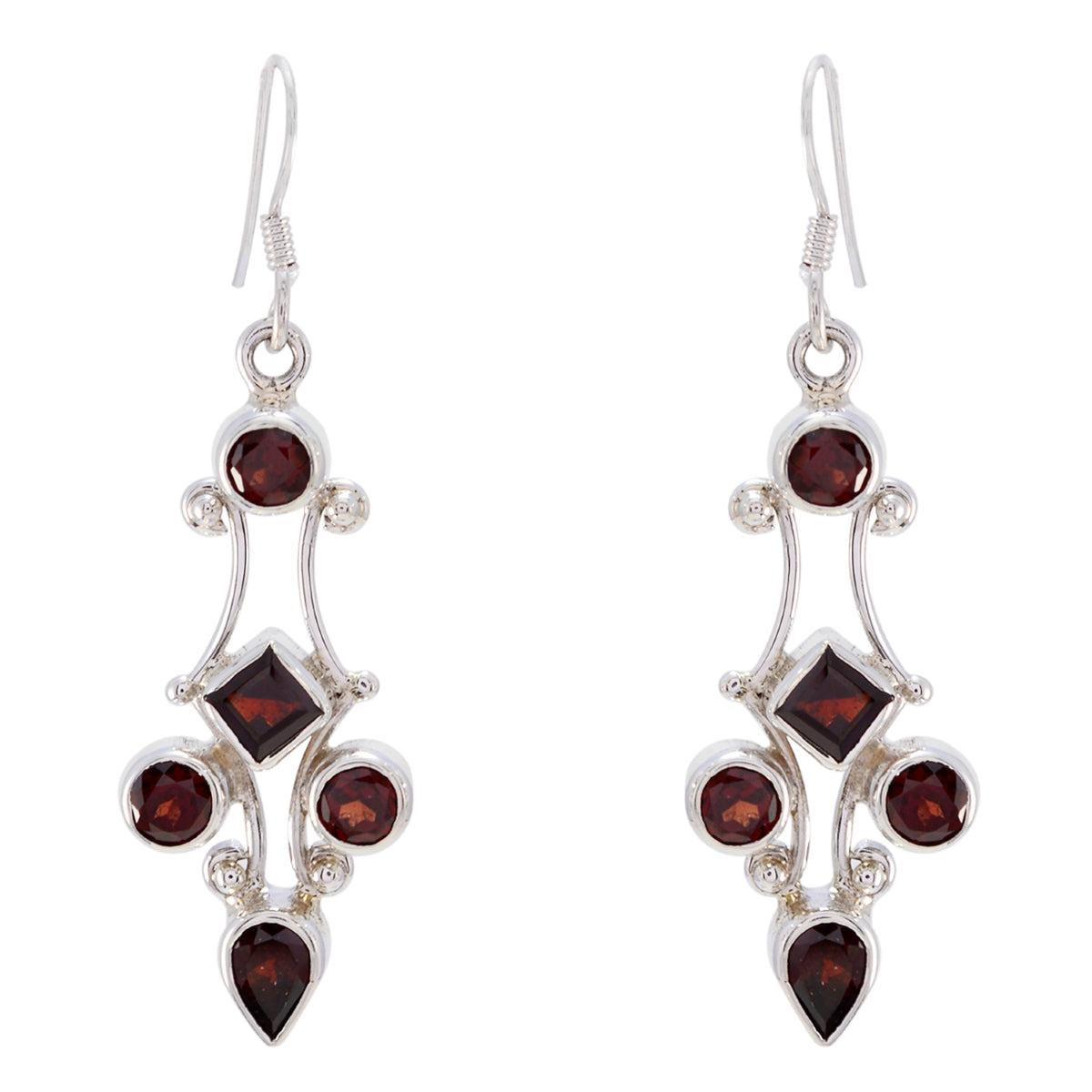 Ines Tiny Gemstone Earrings with Elegant Design Garnet Red Dangle