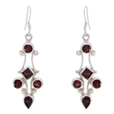 Ines Tiny Gemstone Earrings with Elegant Design Garnet Red Dangle