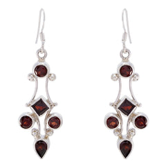 Ines Tiny Gemstone Earrings with Elegant Design Garnet Red Dangle