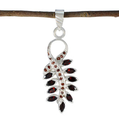 Marie Tiny Gemstone Jewelry Leaf Pendant in Silver Garnet Red Red