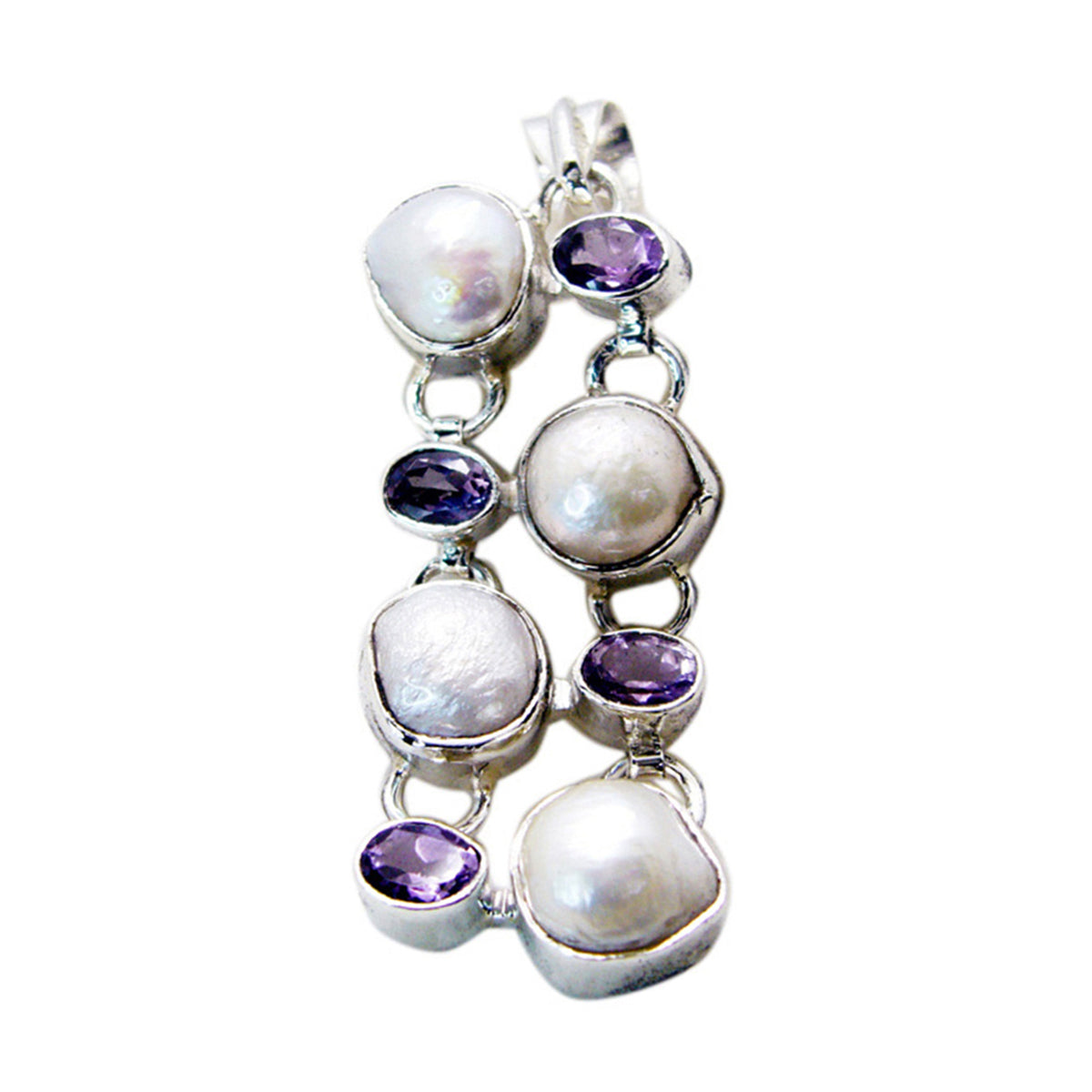 Clara Traditional Chunky White Pendant with Gemstones Mother of Pearl White White