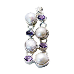 Clara Traditional Chunky White Pendant with Gemstones Mother of Pearl White White