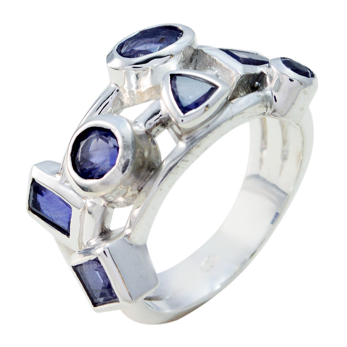 Alejandra Trendy Blue Gemstone Ring with Silver Setting Iolite Blue
