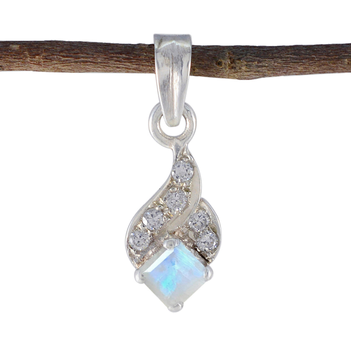 Bianca Trendy Gemstone Pendants Online - Elegant Silver Design Rainbow Moonstone White White
