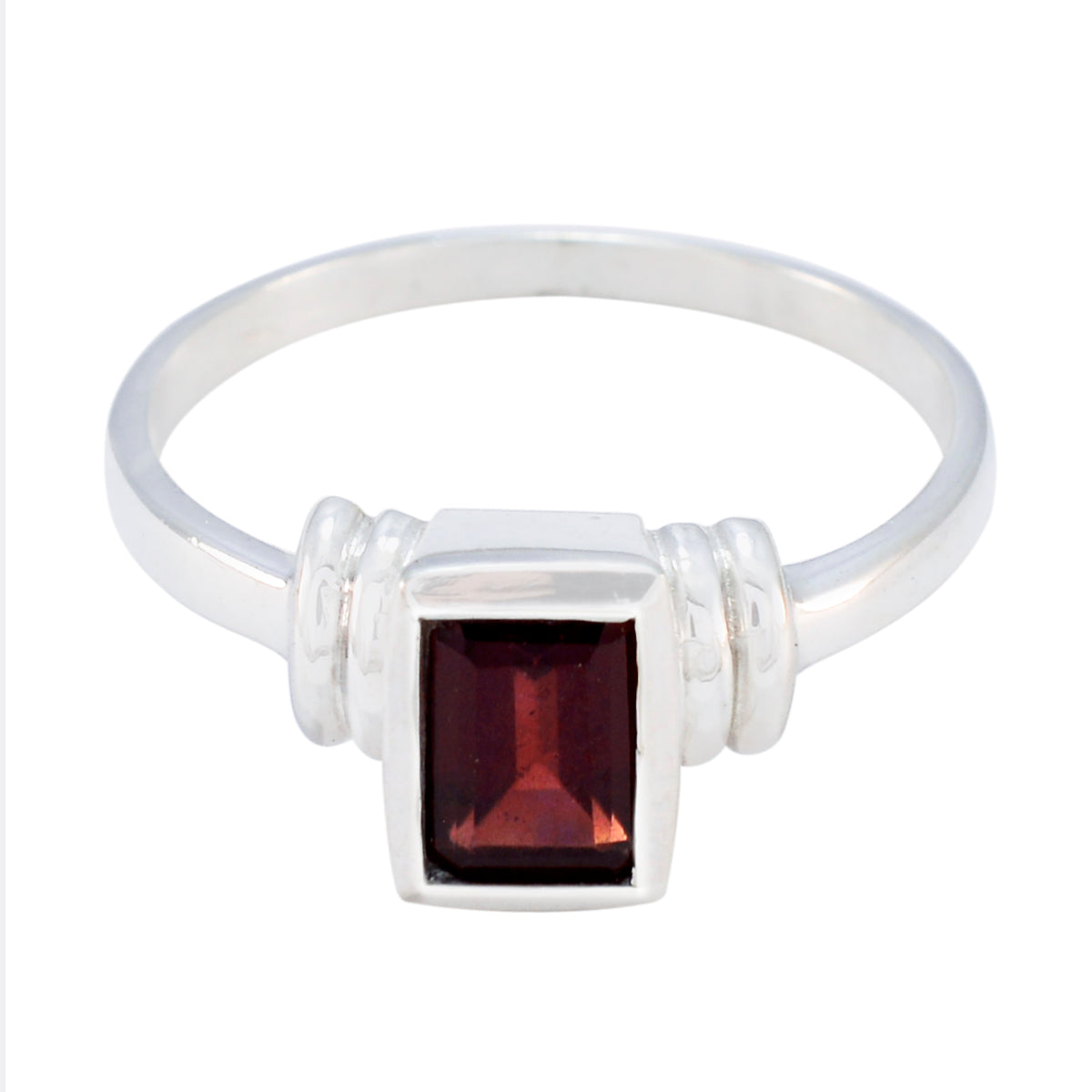 Jia Trendy Red Solitaire Ring with Square Gemstone Garnet Red