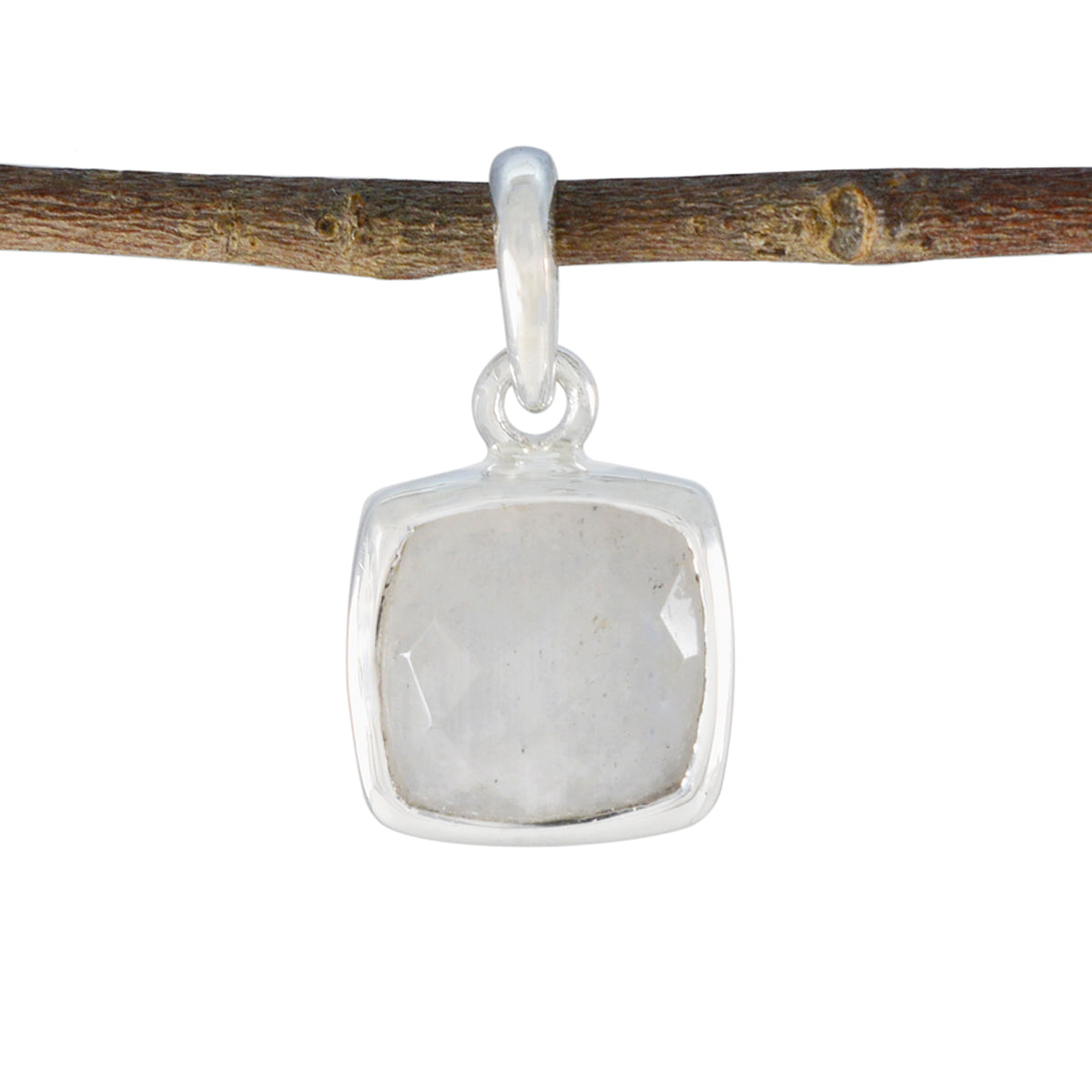 Penelope Trendy Silver Jewelry India Square Pendant Rainbow Moonstone White White