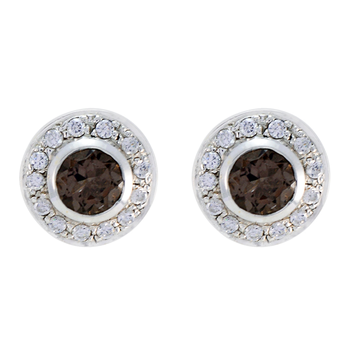 Clara Trendy Stud Earrings India with Sparkling Stones Smoky Quartz Brown Stud