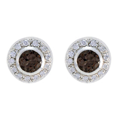 Clara Trendy Stud Earrings India with Sparkling Stones Smoky Quartz Brown Stud