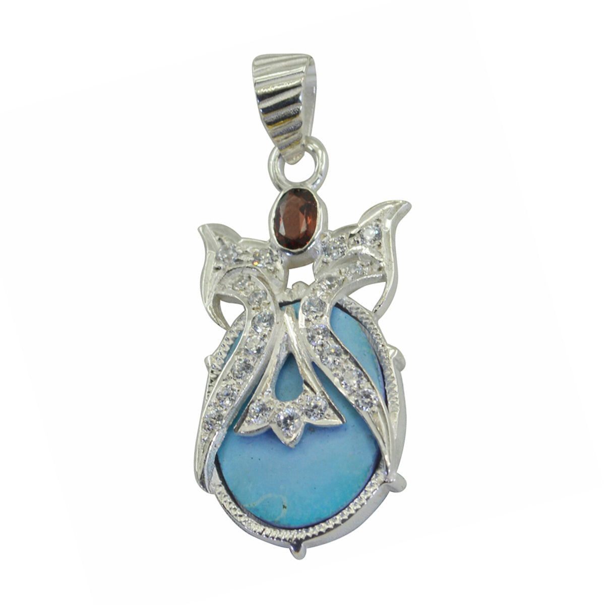Hannah Trendy Turquoise Pendant with Silver Detailing Turquoise Turquoise Turquoise