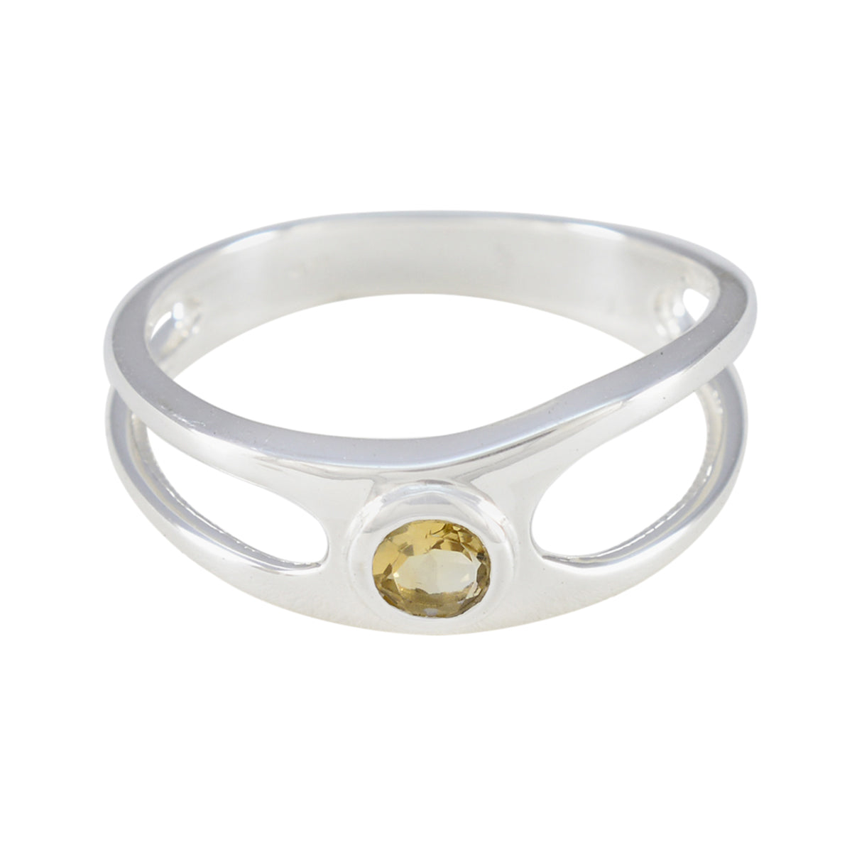Xiu Trendy Yellow Solitaire Ring with Silver Band Citrine Yellow